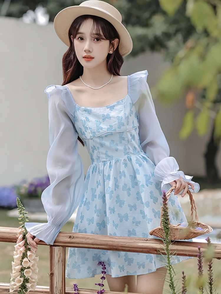 Женское короткое жаккардовое платье Элегантное повседневное шифоновое с