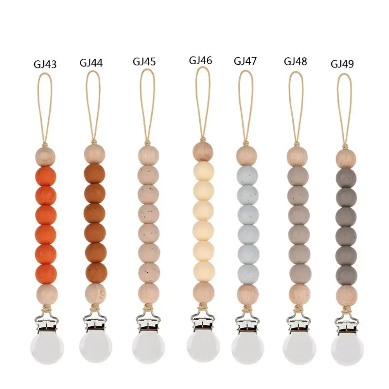 

57EE Dummy Clips Baby Boys Girls Pacifier Chain Silicone Teething Relief Toys Beads Soothie Pacifier Holder Clips Baby Shower