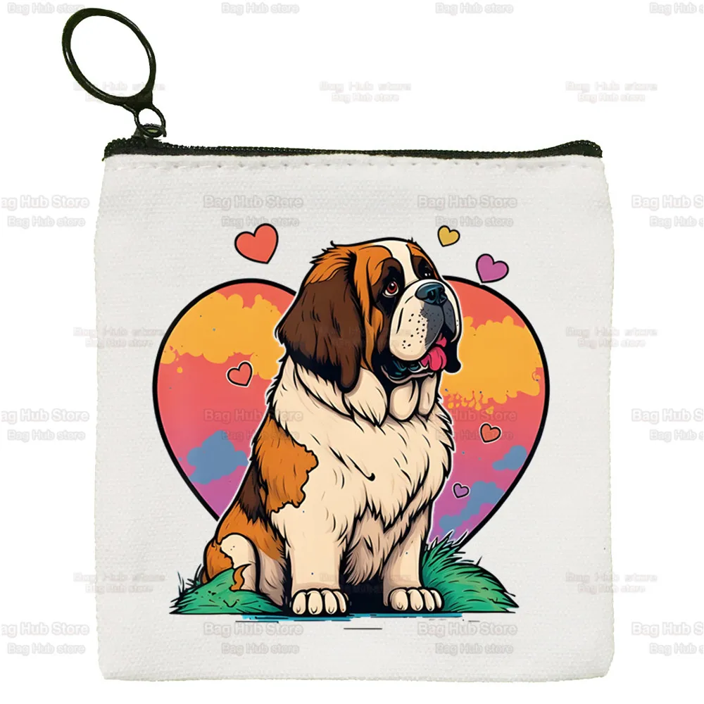 

Bernard Dog Korean Version Simple Coin Purse Female Student Canvas Cute Key Bag Mini Clutch Small Purse