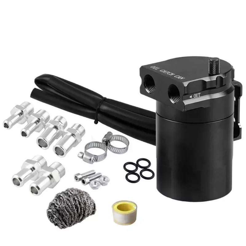 

N0HF Universal Car Oil Catch Can Tank with Breather Compact Dual Cylinder Polish Baffled Engine Air Oil Separator Tank