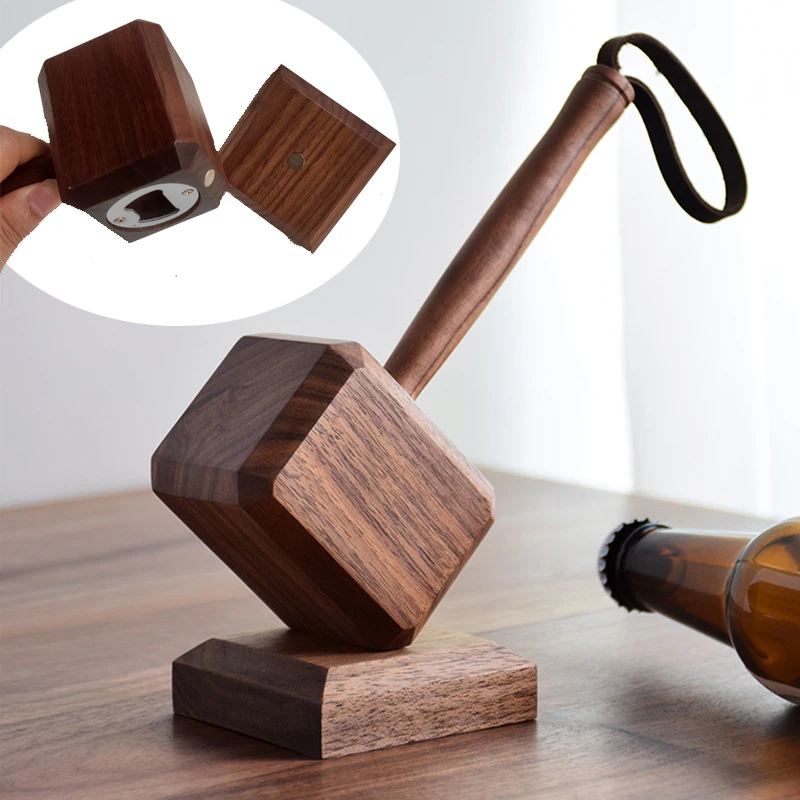 

Walnut Solid Wood Corkscrew Creative Home Bar Decoration Beer Starter Thor's Hammer Bottle Opener Kitchen Gadgets Party Gift