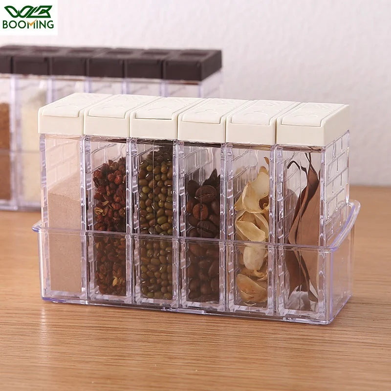 

6pcs Kitchen Seasoning Boxes Bottles Jar Plastic Spice Lid Storage Organizer Sugar Pepper Layers Box Home Organization