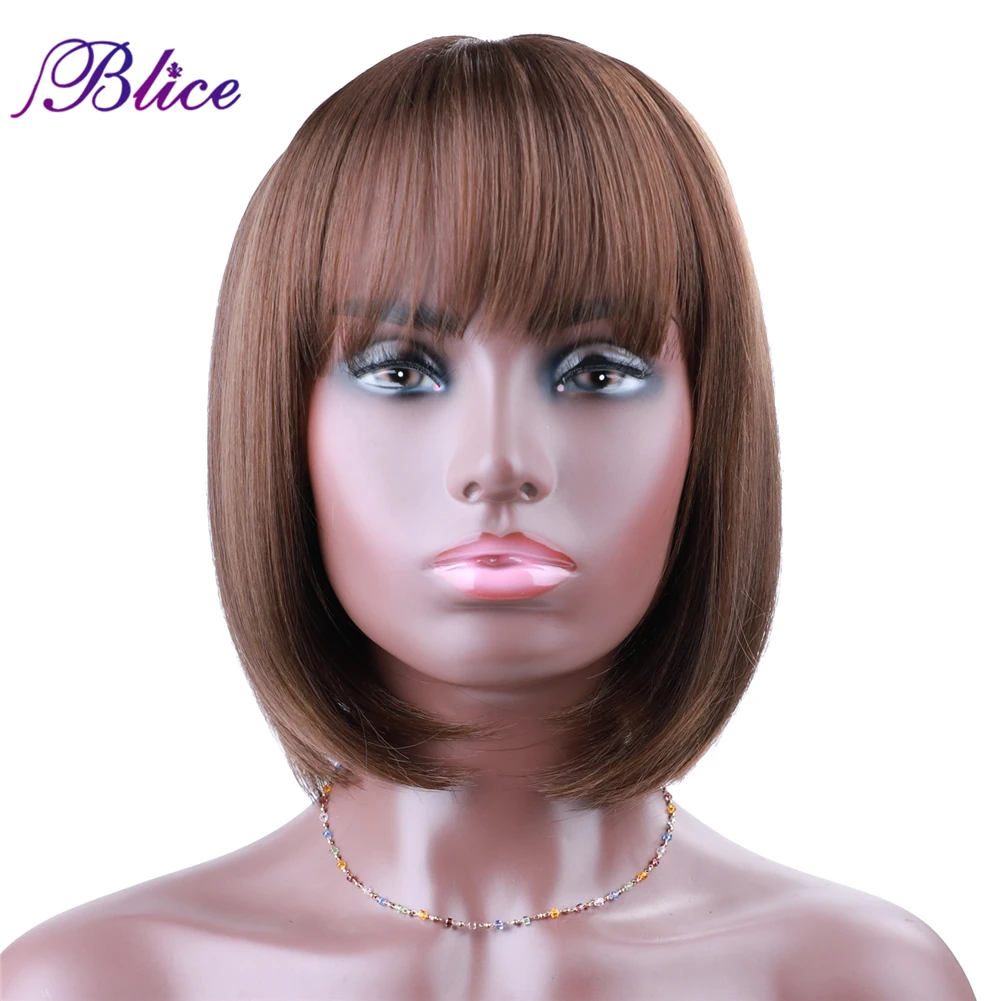 Blice Synthetic Bob Wig With Natural Hair Line Middle Part Short Straight Hair Wigs Mixed Color Cosplay Party Wig For Women