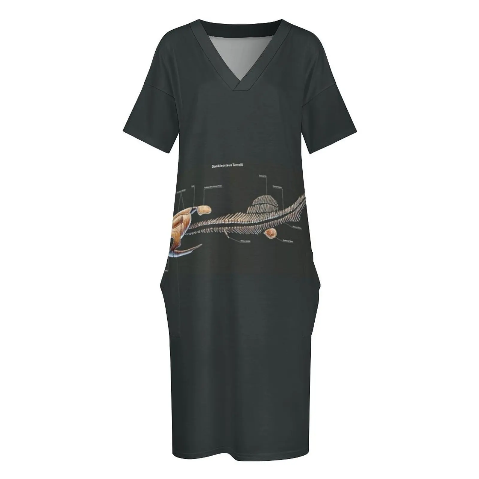 Dunkleosteus Terrelli Skeleton Study Свободное платье с карманами Роскошные платья для женщин