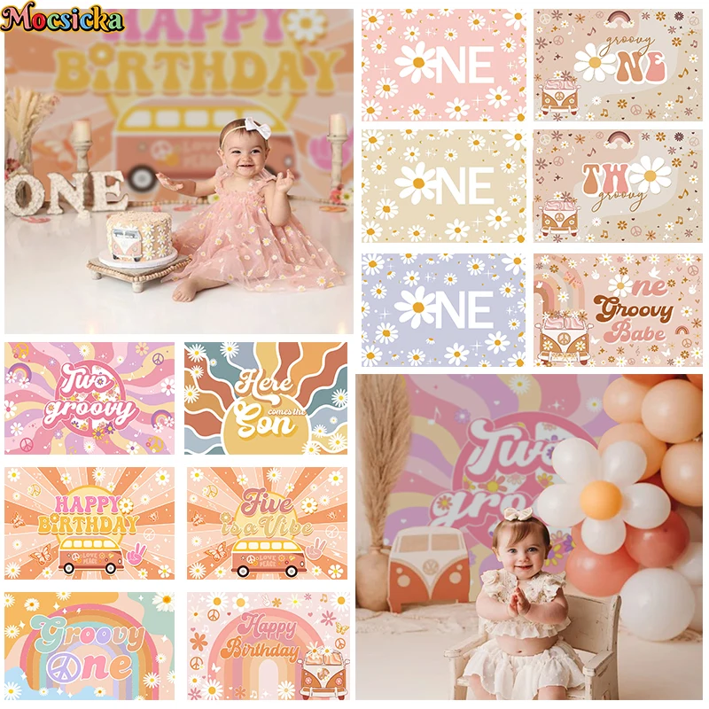 

Mocsicka 1st Birthday Party Decoration Baby Shower Daisy Cake Smash Photo Background Studio Photography Props
