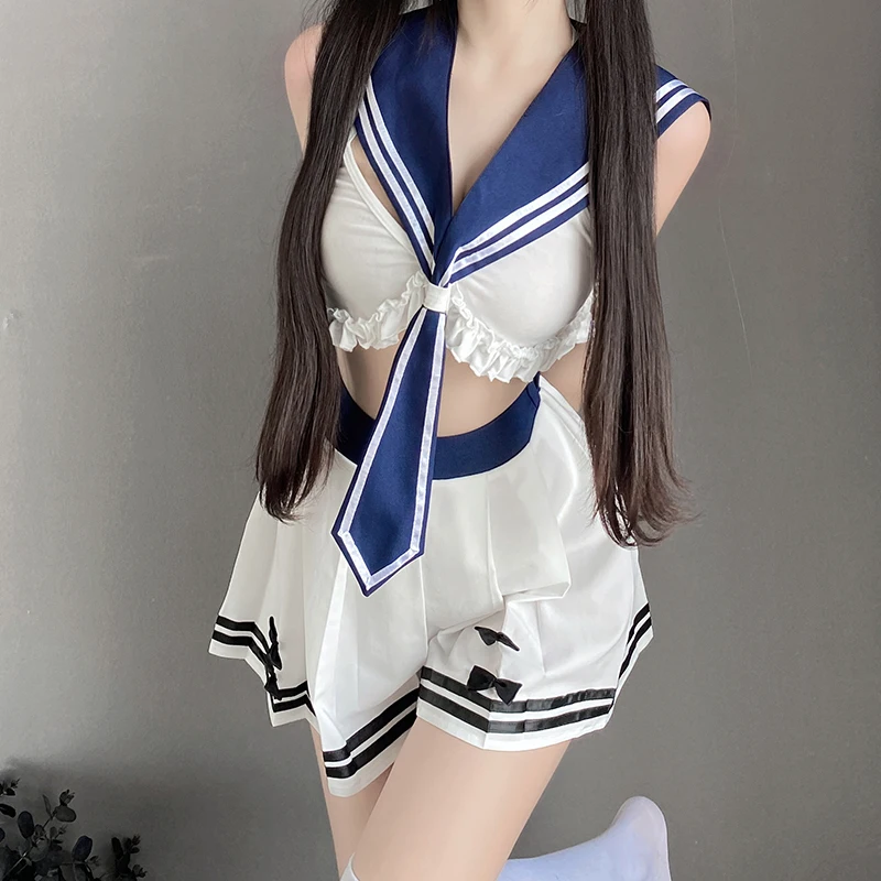 

Lolita Anime Sweet Girls College Style Lingerie Cosplay Uniform Navy Collar School Girl JK Tops Skirt Set Party Costumes Gifts