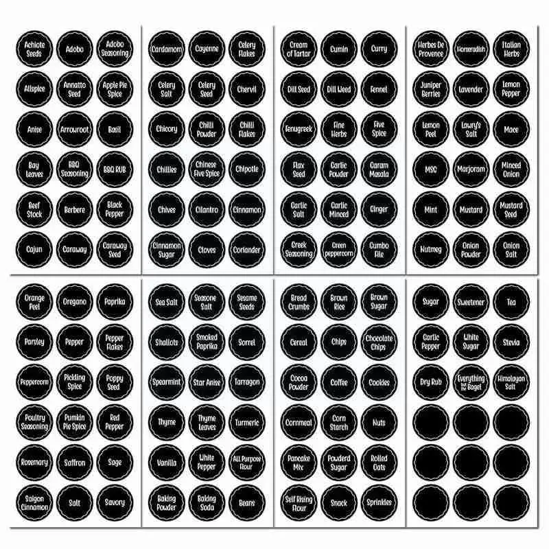 Этикетки с рисунком в виде банок для специй и Стикеры еды буфета ручное