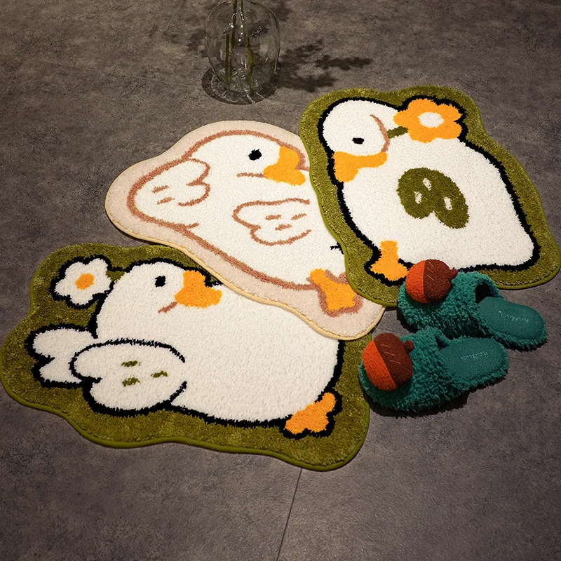 

Cartoon Goose Lying with Flower Mat Creative Entry Door Mat Home Bedroom Floor Carpet Toilet Bathroom Non-slip Absorbent Pad