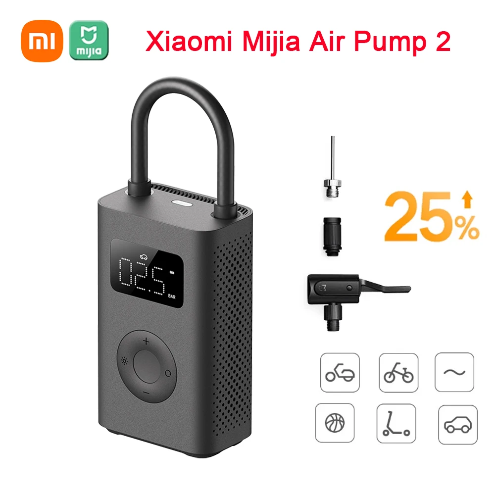 Xiaomi Mijia Air Pump 2 Mini Portable Electric Air Compressor 150PSI Type-C LED Multitool Inflator for Ball Car Motorcycle Tire