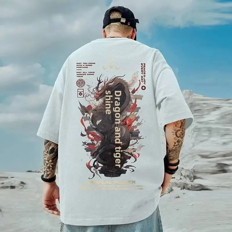 Модная Летняя мужская футболка в китайском стиле с коротким рукавом свободного