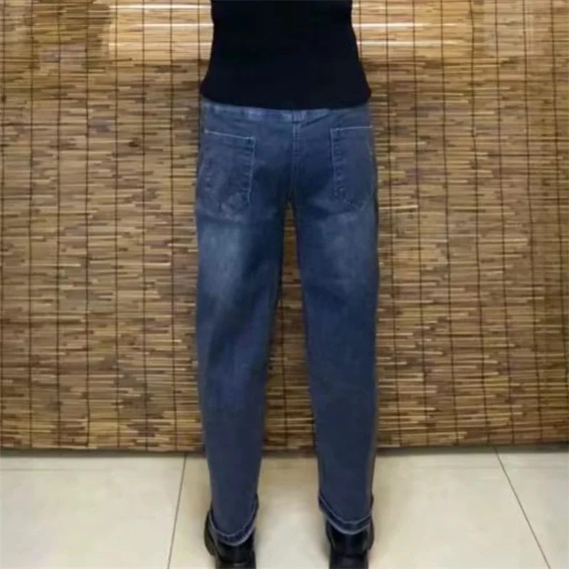 Джинсы с эластичной талией и вышивкой модные джинсы-шаровары синие свободные