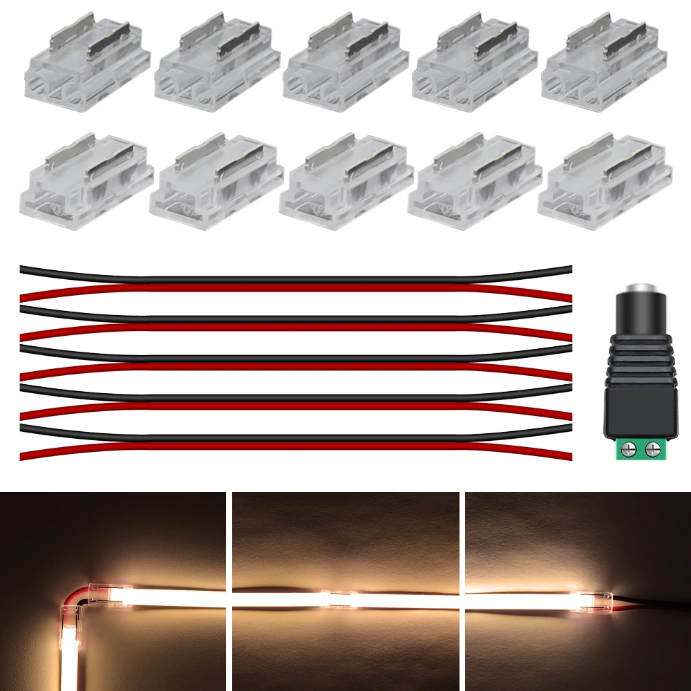 

Connector for COB LED Strip Light L Angle Corner Fast Connecting Solderless Joint Connectors 5mm 8mm 10mm 2Pin Single Color PCB