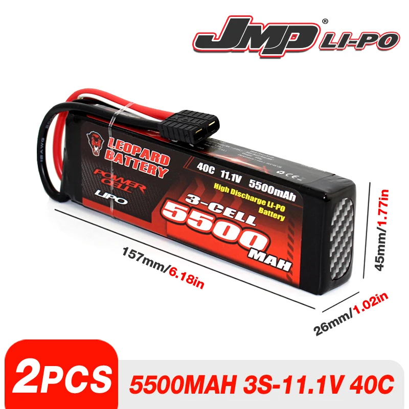 

2PCS JMP lipo 5500MAH 3S 11.1V 40C SIZE:26*45*157mm E-REVO UDR TRX-4 TRX-6 STAMPEDE SLASHTRAXXAS/ARRMA/LOSI