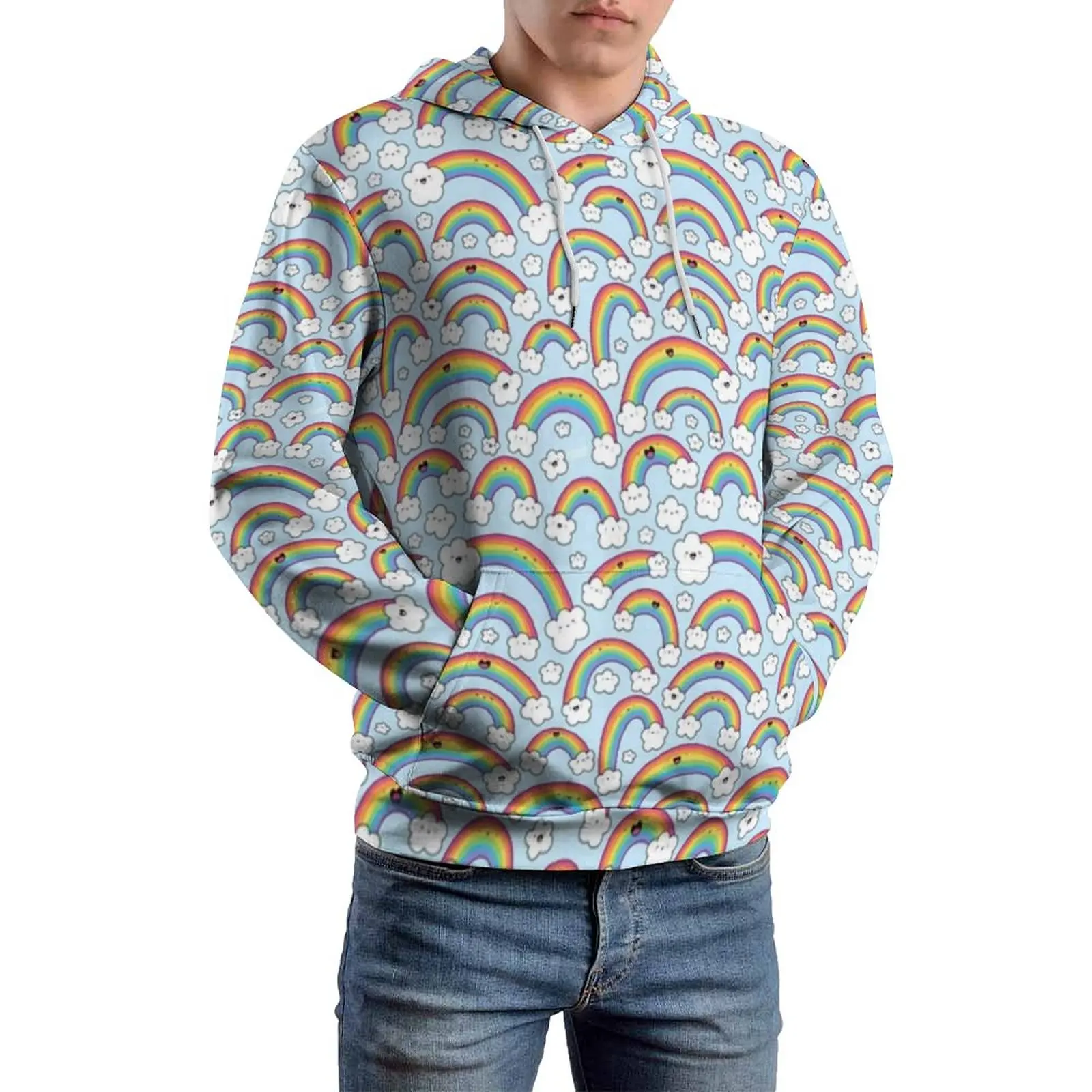 

Радужные Свободные толстовки с рисунком облаков сердец Повседневная Толстовка Унисекс с длинным рукавом Harajuku пользовательские толстовки с капюшоном