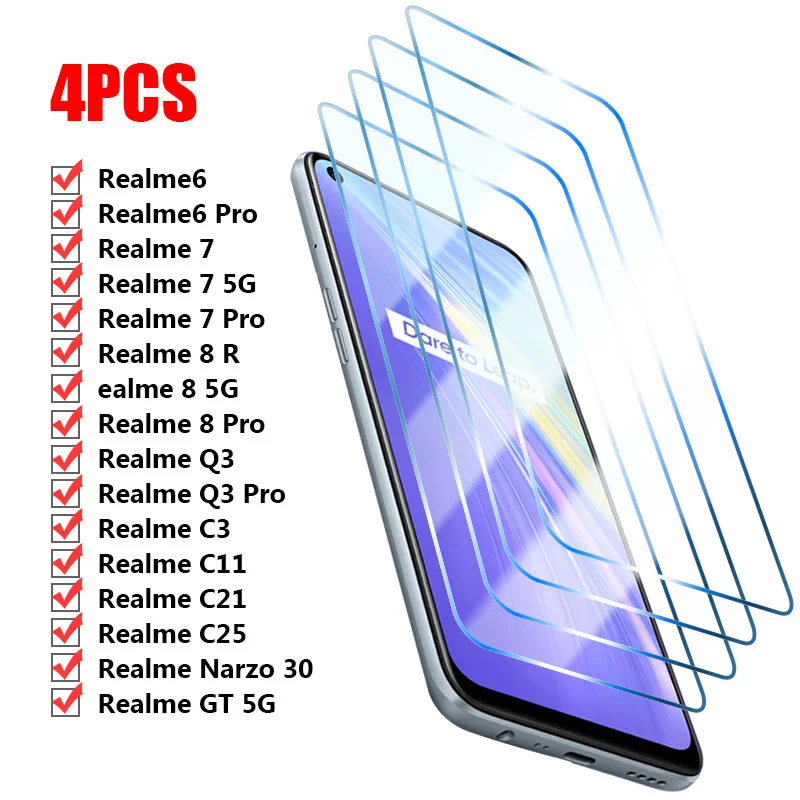 

Закаленное стекло для Realme 8 Pro 8 7 Pro 7 6 Pro X7 Pro, Защитное стекло для экрана Realme GT Neo C21 C25 C3 Q3 Pro Q3, 4 шт.