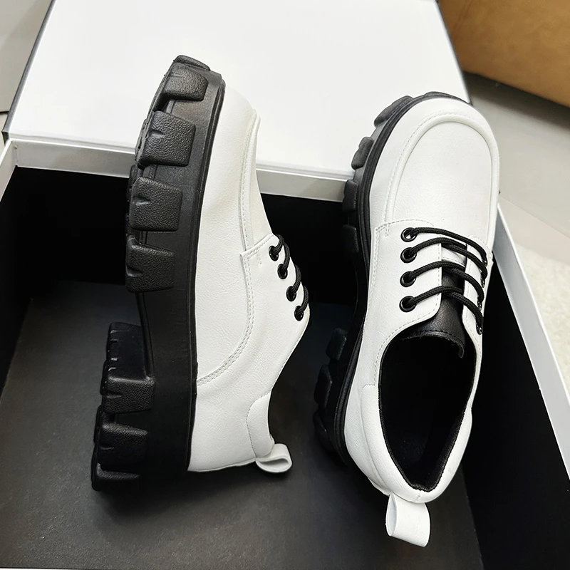 Shoes for Women 2023 Fashion Loafers Autumn PU Leather Lace Up Women Shoes Platform Shoes High Heels Ladies Chaussure Femme