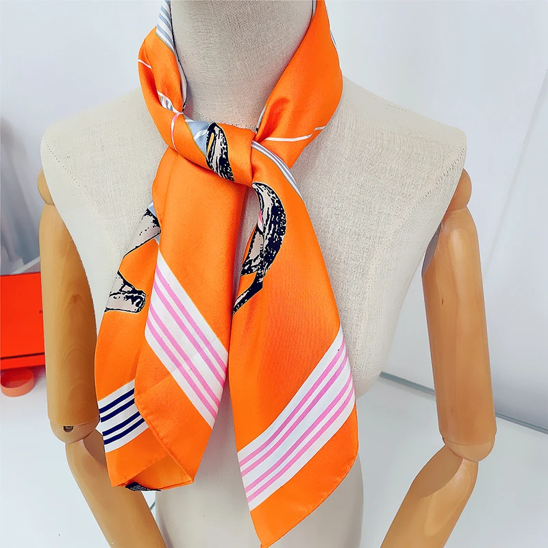 

Модный женский широкий шарф 2022, зеленые и черные шахматные полосатые шелковые шифоновые повязки на голову для девушек с диагональным орнам...