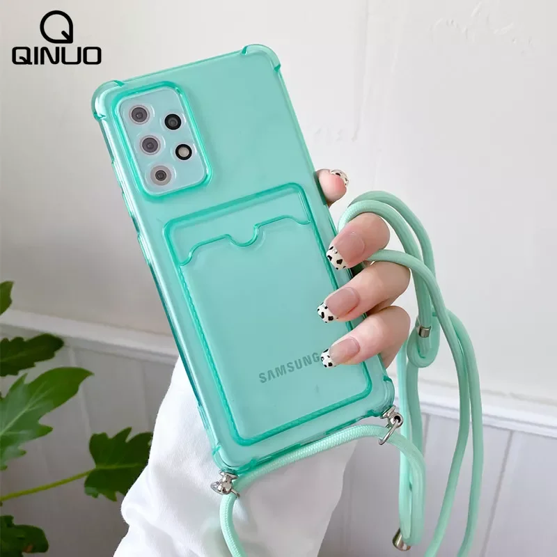 

Lanyard Necklace Wallet Card Holder Phone For Samsung S22 S21 S20FE S10 Plus Note 20 Ultra 10 A33 A52 A72 A32 A22 A53 Cover