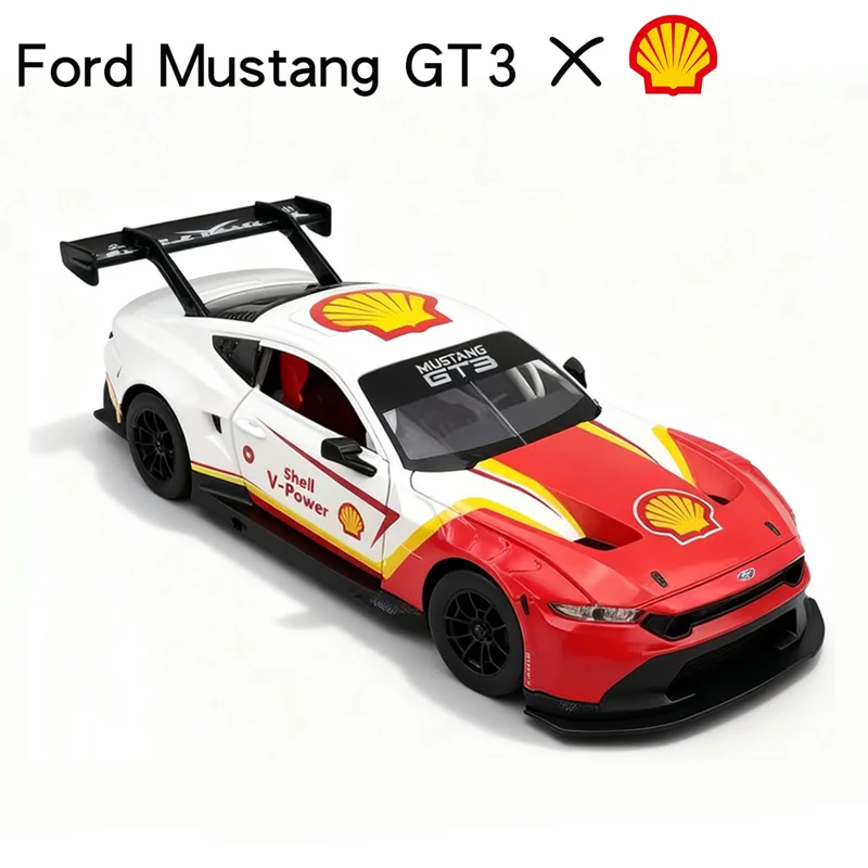 Фото 1:24 Ford Mustang GT3 Ко-брендовая версия, модель спортивного автомобиля из сплава, литье под давлением, металлический гоночный автомобиль, модель автомобиля, звуковой свет, детская игрушка в подарок №2