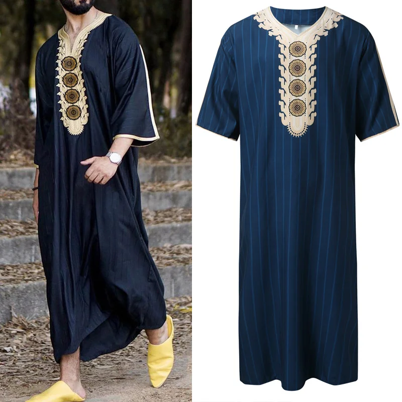 

Men's Muslim Robe New Arab Ethnic Loose Relaxed V-neck Medium Sleeve Bodysuit