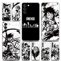 clear phone case for samsung galaxy s20 s21 fe s10 s9 s22 plus ultra s10e lite cases soft cover one piece black and white anime
