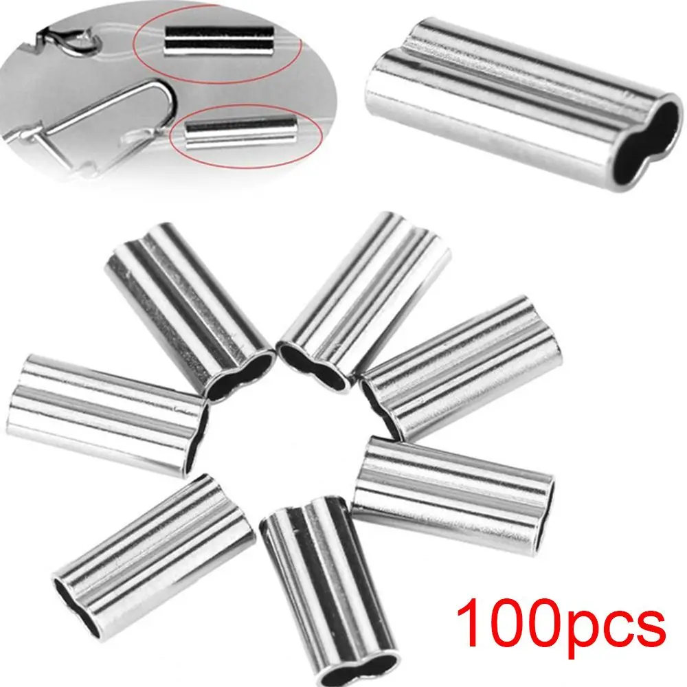 

100PCS Fishing Single Double Barrel Crimping Sleeves Tackle Connector Tools Stainless Steel Oval Connector Fishing Wire Tube