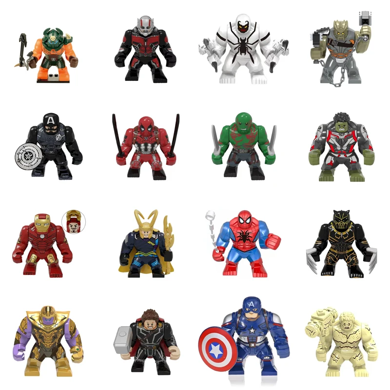 

Big Size Ant Spider Iron Captain Deadpool T'Challa Thor Thanos Rocky Man Anti-Hulk New Large Building Block Figures Toy For Kids