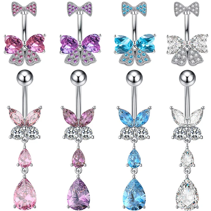 Кольцо на пупок с бантом и кристаллом циркония пирсинг для женщин девушек из