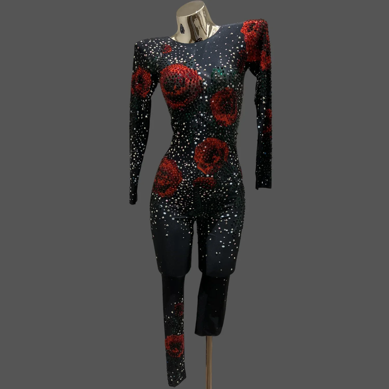 Блестящий комбинезон с цветочным узором блестящий облегающий для ночного клуба