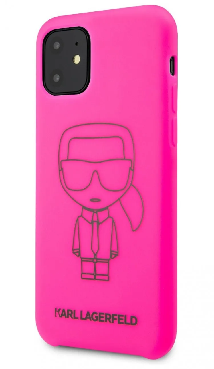 Чехол CG Mobile Karl Lagerfeld Liquid silicone Ikonik outlines Hard для iPhone 11 цвет Розовый/Черный - купить по