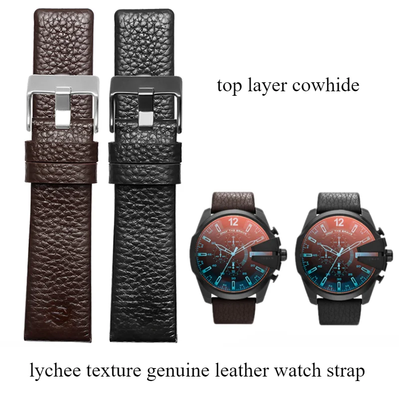 Фото Ремешок из натуральной кожи для наручных часов Diesel Dz4323 Dz1657 Dz4318 Lychee, 24 26 28 30 мм №1