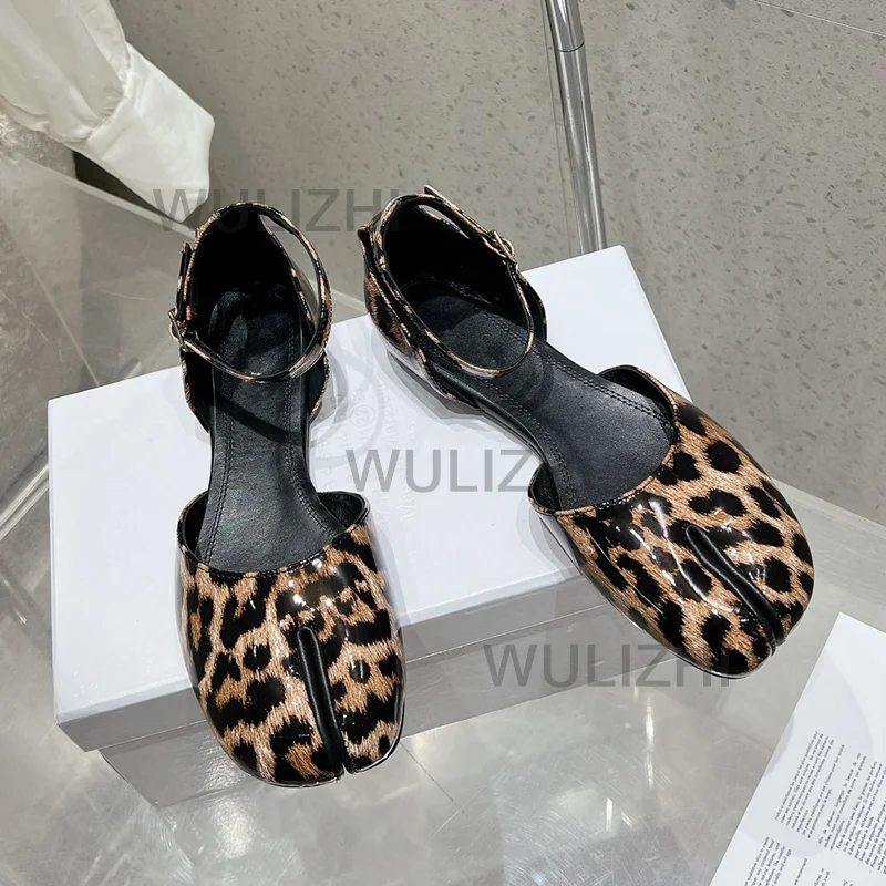 Мюли женские с леопардовым принтом натуральная кожа сандалии на плоской подошве