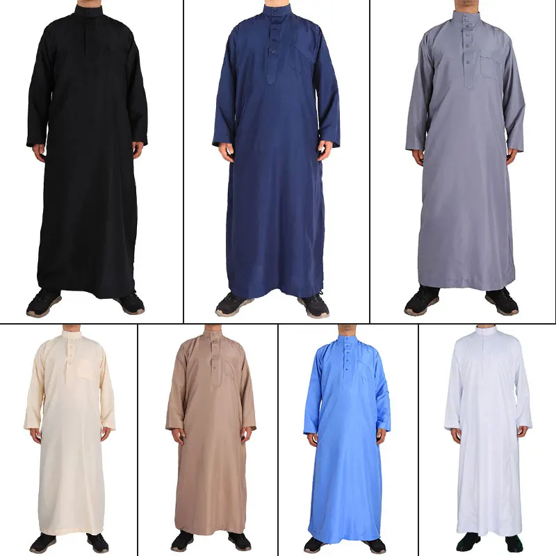 Fashion Mens Muslim Robes Arab Islamic Clothing Eid Men Jubba Thobe Abaya Abayas Saudi Arabia Jalabiyat Ramadan Islam Dress
