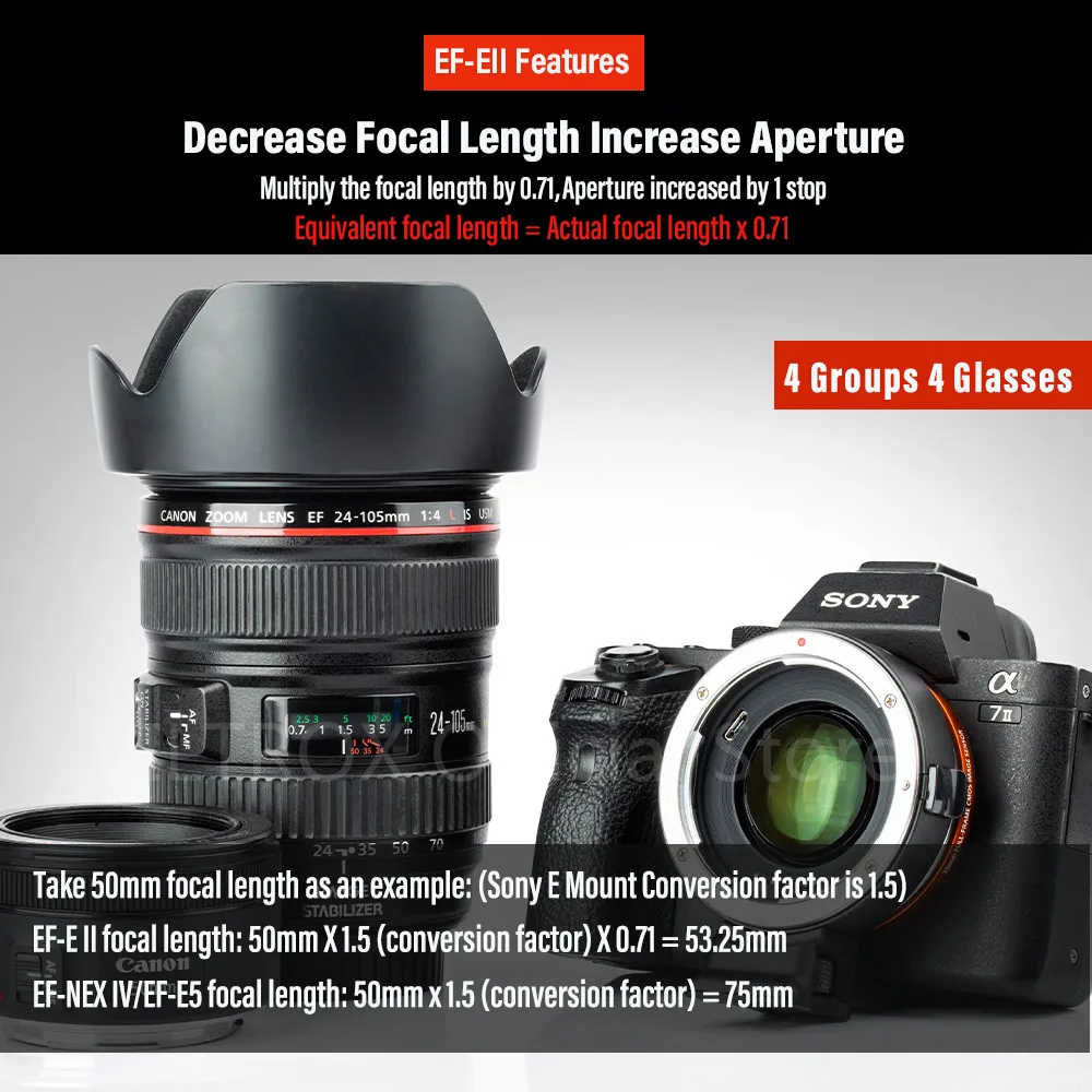 Адаптер кольца объектива Viltrox EF - E5 для Sony E с автофокусом и увеличением скорости Full Frame 0.71x для Canon на A1 A7C A7R IV A7II A6400.