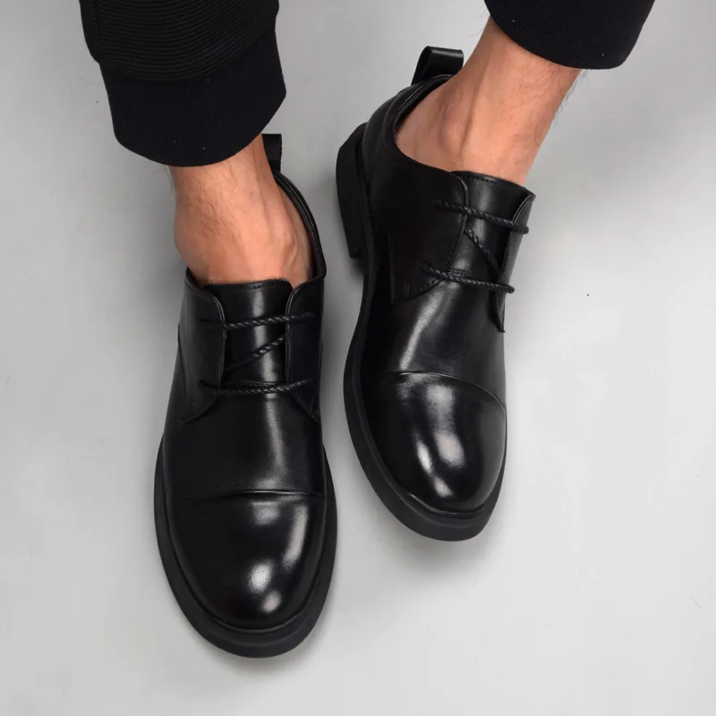 

Мужские классические туфли в стиле ретро из натуральной кожи, черные дизайнерские Роскошные повседневные деловые туфли ручной работы с круглым носком, Новинка осени 2023