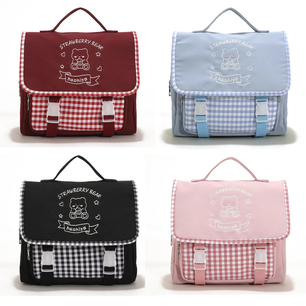 

Kawaii Shoulder Backpack Cute Bear Plaid Girl Students Japanese JK Schoolbags