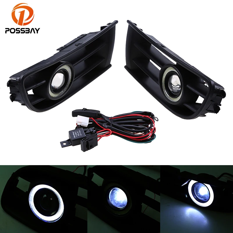 

POSSBAY Angel Eyes Fog Light Assembly Car Front Lower Grille Foglamps for VW Polo/Derby/Vento-IND 2002 2003 2004 2005