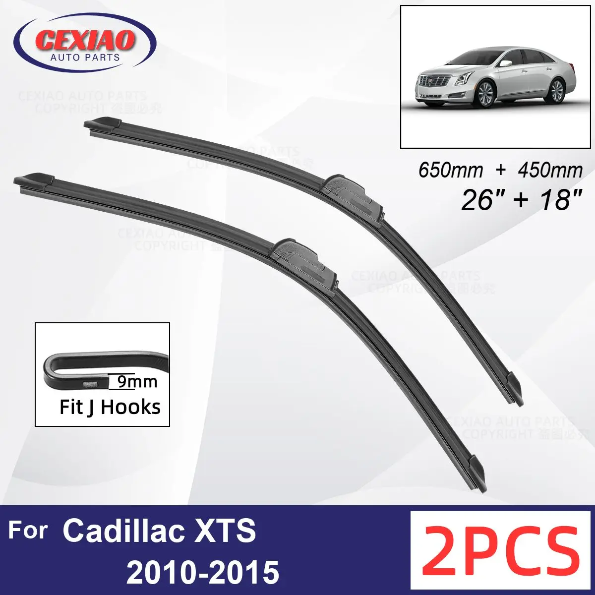 

Car Wiper For Cadillac XTS 2010-2015 Front Wiper Blades Soft Rubber Windscreen Wipers Auto Windshield 26" + 18" 650mm + 450mm