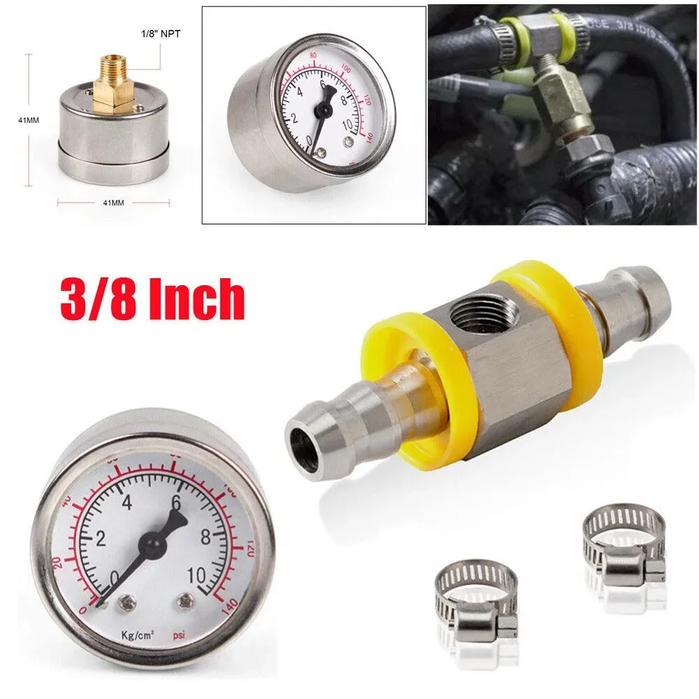 

Датчик давления масла топливопровода 3/8 дюйма 0-140 фунтов на квадратный дюйм с линейным Т-образным разъемом адаптера, алюминиевые автомобильные аксессуары