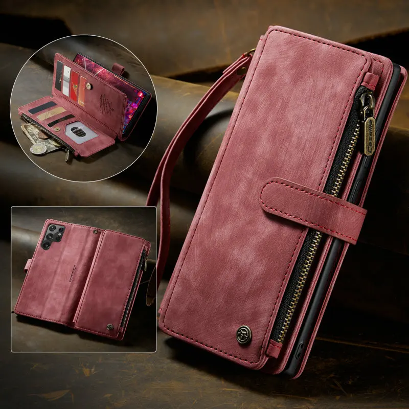 

CaseMe Case For Samsung Zipper Wallet S22 Ultra S23 S21 S20 S10 Plus Galaxy Z Fold 4 3 Credit Card Slot Leather Phone Flip Case