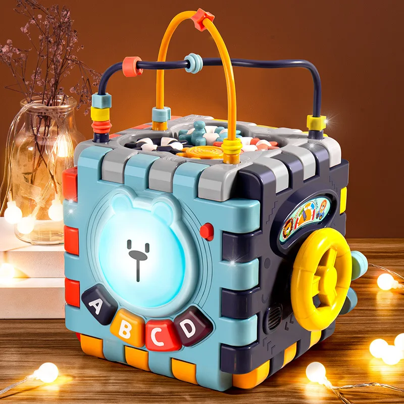 

Multifunction Building Block Montessori Learning Educational Toy Sound and Light Activity Cube Puzzle Hand Drum For Kids Baby