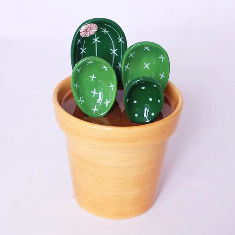 Creative Potted Cactus Measuring Spoon Set Cute Cacti Spoons and Cups Measuring Spoons Set for Salt Sugar Dishwasher Safe