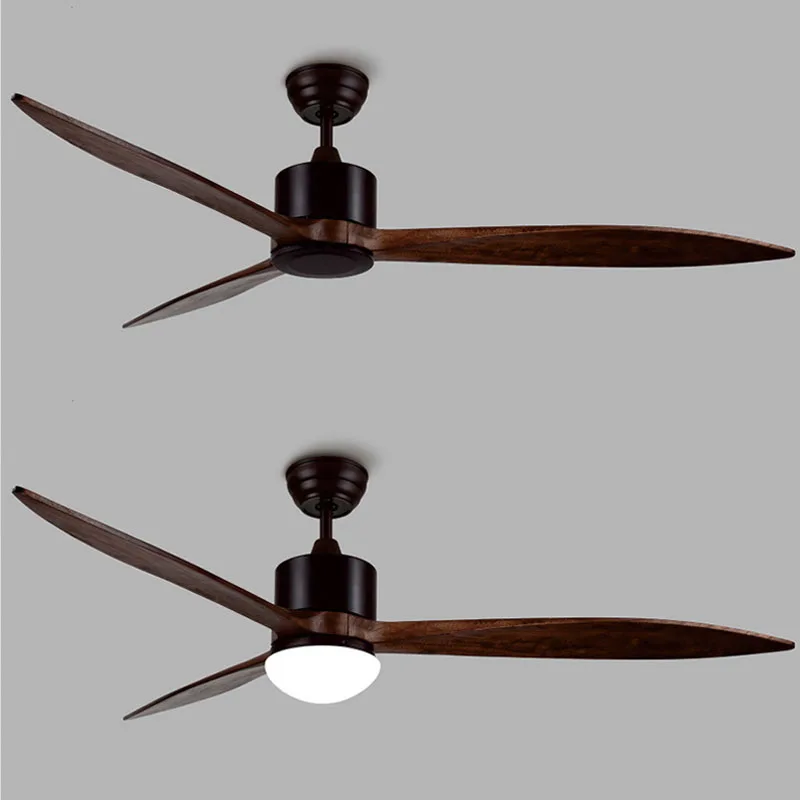 

52-inch high-end retro solid wood ceiling fan lamp for dining room and living room with remote control AC frequency conversion