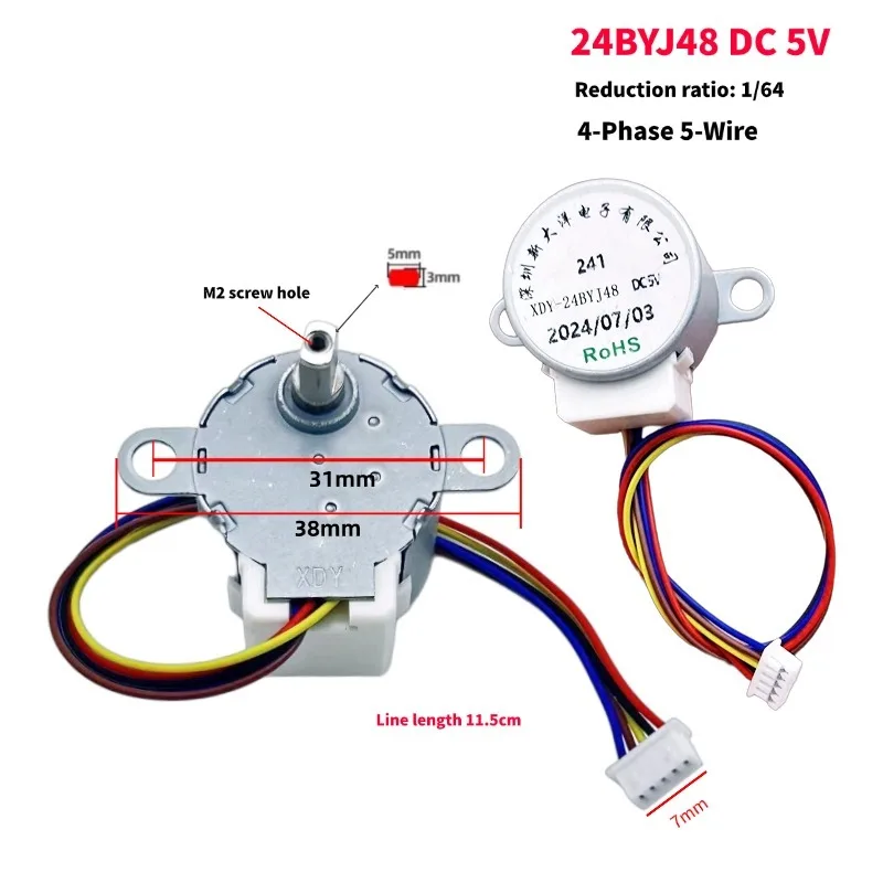

24BYJ48 4-фазный 5-проводной шаговый двигатель постоянного тока с редуктором 5 В, передаточное число 64:1, для однокристального микрокомпьютера/мониторинга камеры