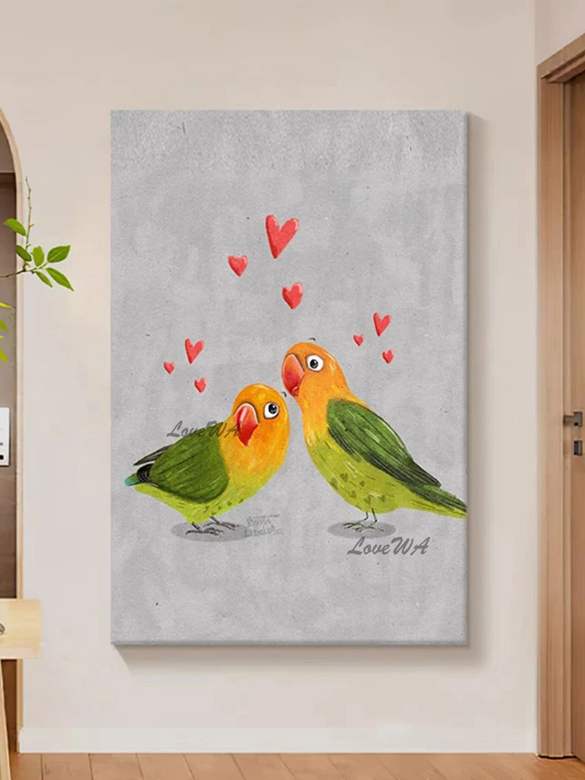 Картина маслом ручной работы с двумя симпатичными попугаями животные холст