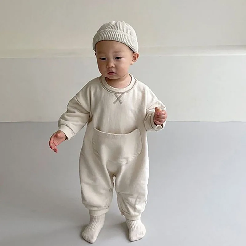 

MILANCEL Autumn New Baby Clothes Fur Lining Romper Infant Solid Thickened Jumpsuit