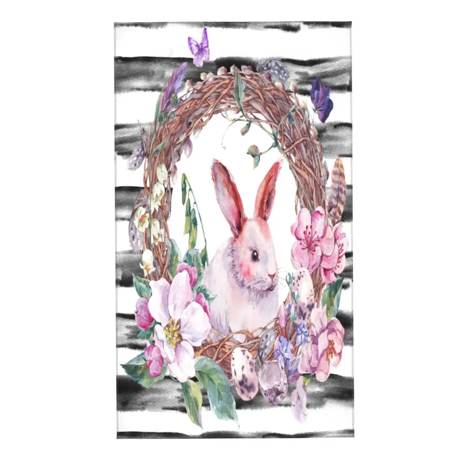 

Полотенце для лица, акварельный весенний счастливый Пасхальный венок с Киской-кролик из ивы, бабочки, винтажный Мягкий банный, для отеля, дл...