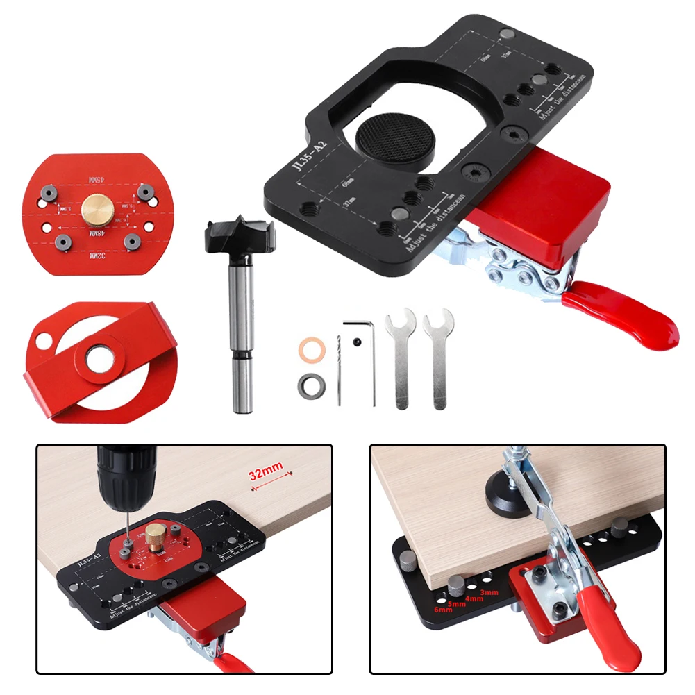 

35mm Concealed Hinge Boring Jig Hole Drilling Guide Locator Puncher Template Aluminum Alloy Hole Opener Tools