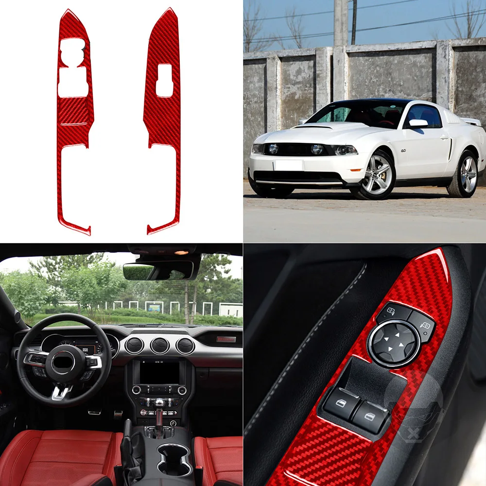

Красная Автомобильная стеклянная подъемная панель из настоящего углеродного волокна, декоративные автомобильные аксессуары, наклейка подходит для Mustang 2015-2020