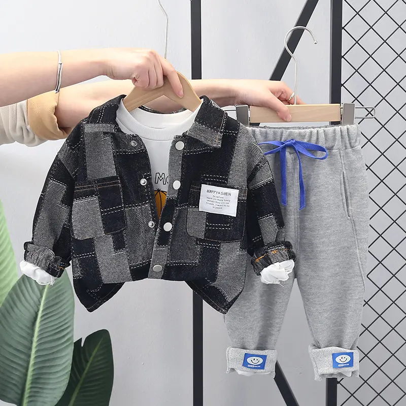 

2022 Spring Children Boys Clothes Kids Clothing Denim Suit Jacket T Shirt Pants 3pcs/Sets Infant Cotton Tracksuits 0-5 Years